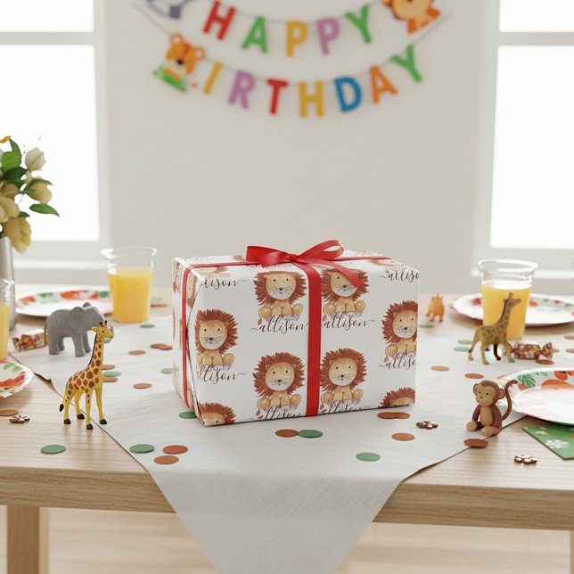 Cute hand drawn lion personalised kids  wrapping p paper (Creator Uploaded)