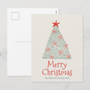Cute Hand Drawn Merry Christmas Tree Holiday Postcard