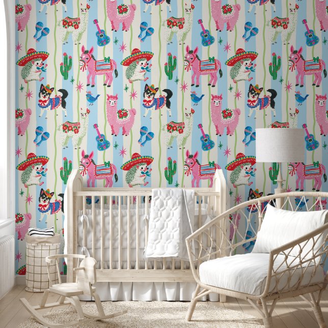 Cute Hand Drawn Mexican Fiesta Whimsical Animals Wallpaper (Kids)