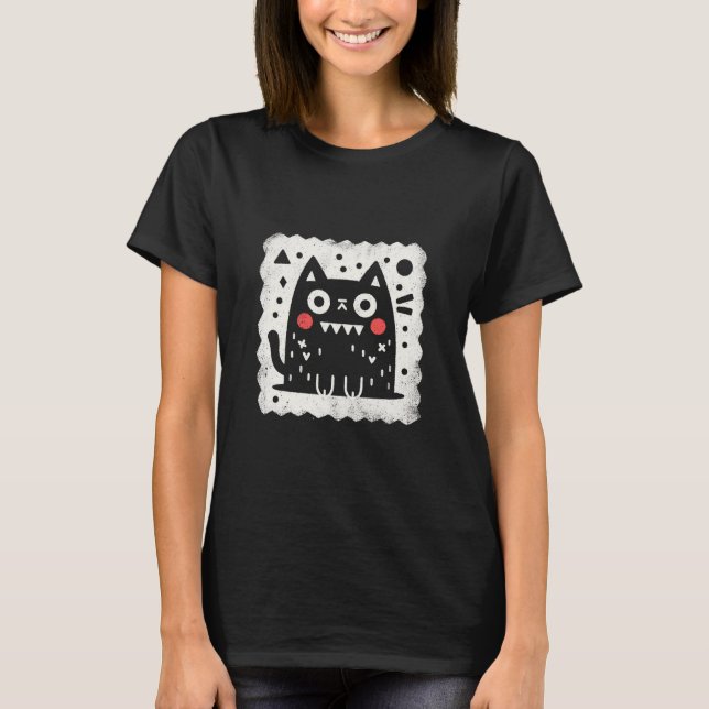 Cute hand-drawn monster cat T-Shirt (Front)