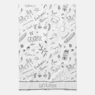 Cute Hand-Drawn Motivational Nature Themed  Tea Towel