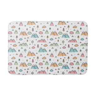 Cute Hand Drawn Mountain Scene Pattern Bath Mat