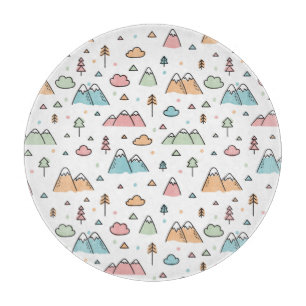 Cute Hand Drawn Mountain Scene Pattern Cutting Board