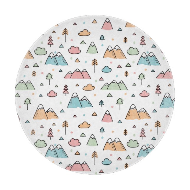 Cute Hand Drawn Mountain Scene Pattern Cutting Board (Front)