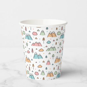 Cute Hand Drawn Mountain Scene Pattern Paper Cups