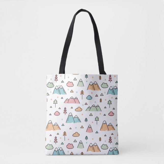 Cute Hand Drawn Mountain Scene Pattern Tote Bag (Front)