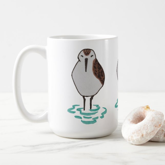 Cute Hand-drawn Ocean Bird Coastal Sandpiper Coffee Mug (With Donut)