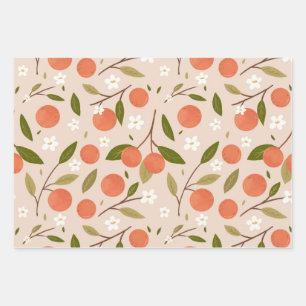 Cute Hand-drawn Orange Blossom Seamless Pattern Wrapping Paper Sheet