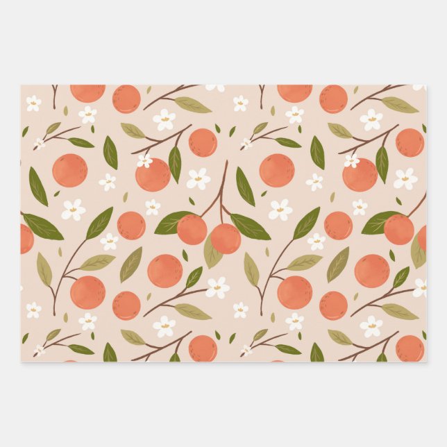 Cute Hand-drawn Orange Blossom Seamless Pattern Wrapping Paper Sheet (Front)