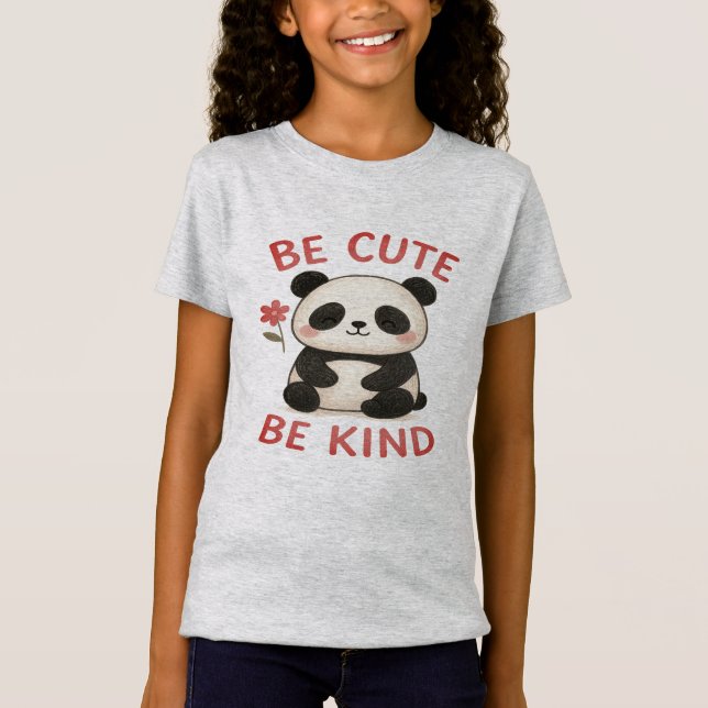 Cute Hand-Drawn Panda Girls T-Shirt – “Be Cute" (Front)