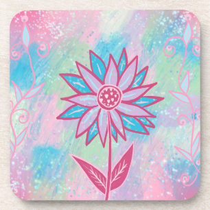 Cute Hand-drawn Pastel Flower Coaster