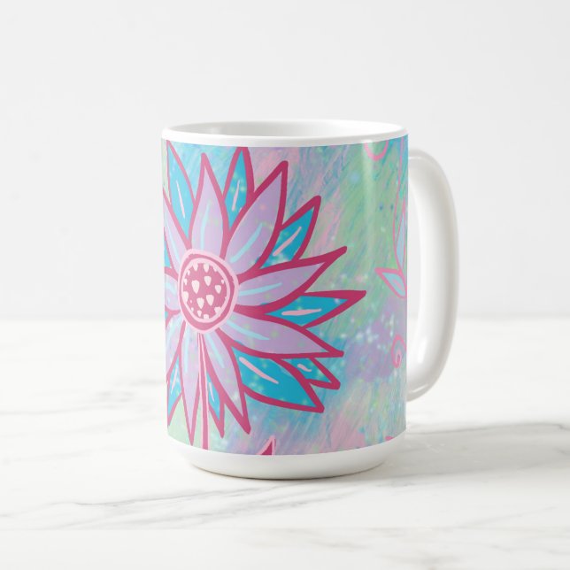 Cute Hand-drawn Pastel Flower Coffee Mug (Front Right)