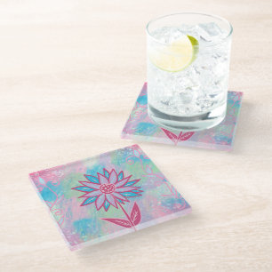 Cute Hand-drawn Pastel Flower Glass Coaster