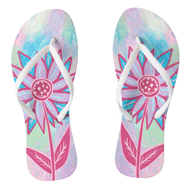 Cute Hand-drawn Pastel Flower Jandals (Footbed)