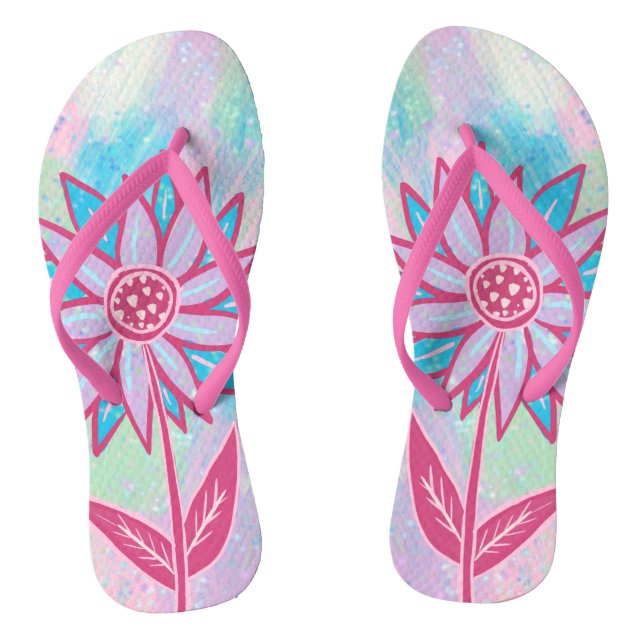 Cute Hand-drawn Pastel Flower Jandals (Footbed)