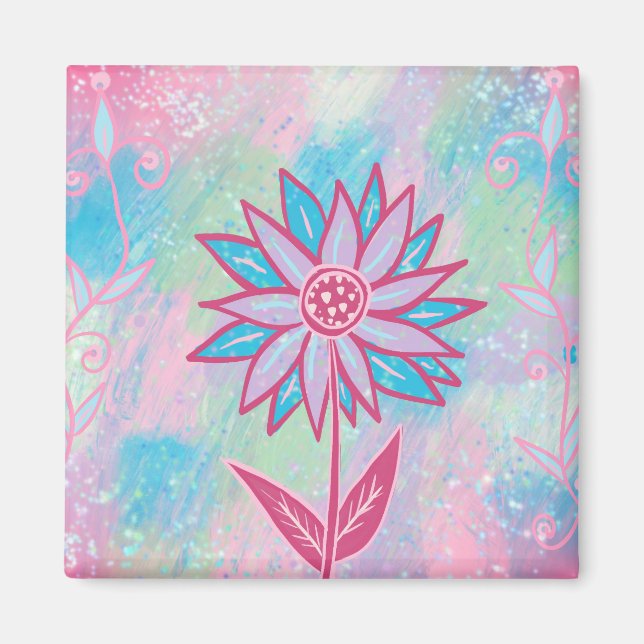 Cute Hand-drawn Pastel Flower Magnet (Front)