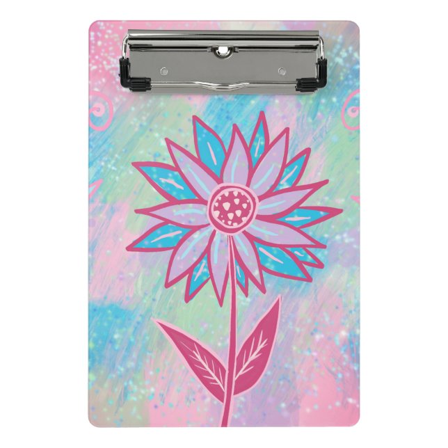 Cute Hand-drawn Pastel Flower Mini Clipboard (Front)