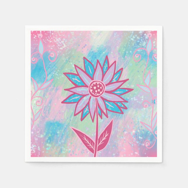 Cute Hand-drawn Pastel Flower Napkin (Front)