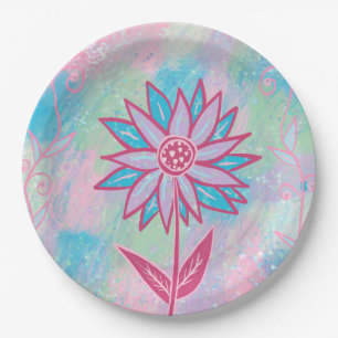 Cute Hand-drawn Pastel Flower Paper Plate