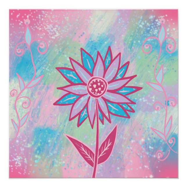 Cute Hand-drawn Pastel Flower Poster (Front)