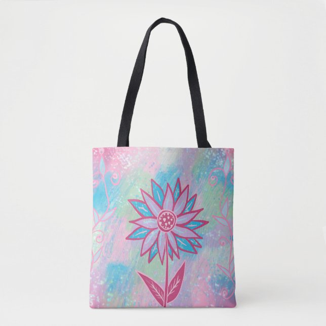 Cute Hand-drawn Pastel Flower Tote Bag (Front)