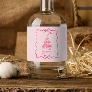 Cute Hand Drawn Pink Champagne Tower Birthday Sparkling Wine Label