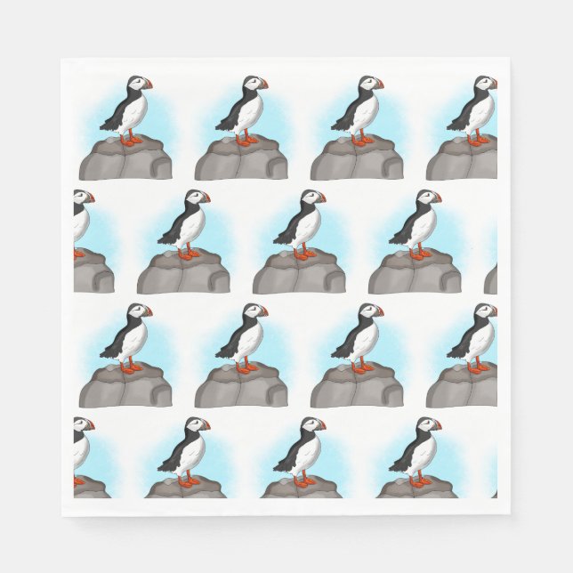 Cute Hand drawn Puffin Napkin (Front)