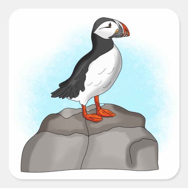 Cute Hand drawn Puffin Square Sticker (Front)