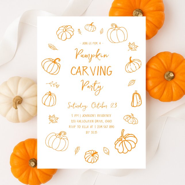 Cute Hand Drawn Pumpkin Carving Party Halloween Invitation (Creator Uploaded)