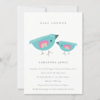 Cute Hand Drawn Rainbow Blue Birdy Baby Shower