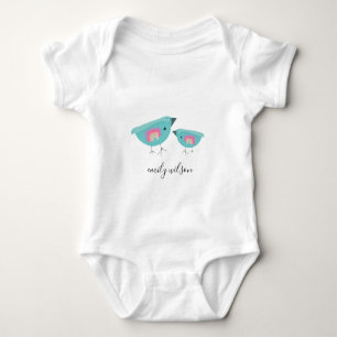Cute Hand Drawn Rainbow Blue Birdy Mother Baby Bodysuit