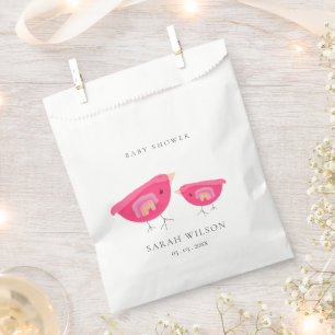 Cute Hand Drawn Rainbow Pink Birdy Baby Shower Favour Bags