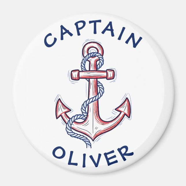Cute Hand-Drawn Red and Blue Anchor Magnet (Front)