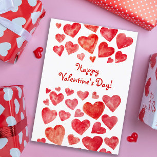 Cute Hand Drawn Red Hearts Happy Valentine's Day Holiday Card