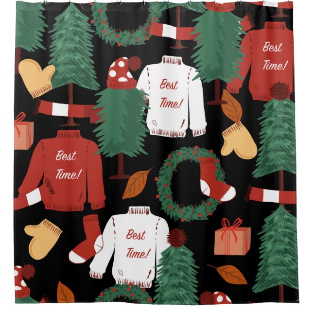 Cute hand drawn Seamless pattern with Christmas tr Shower Curtain (Front)