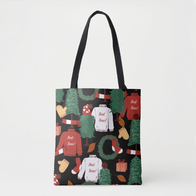 Cute hand drawn Seamless pattern with Christmas tr Tote Bag (Front)