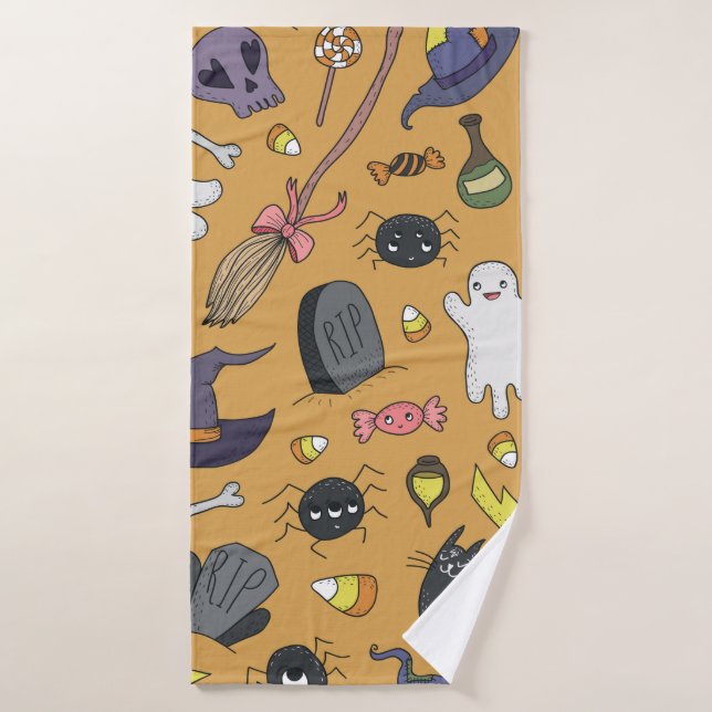 Cute hand drawn seamless patterns with cute hand d bath towel (Bath Towel)