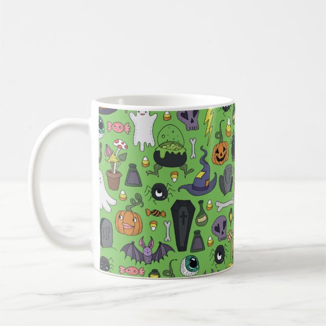 Cute hand drawn seamless patterns with cute hand d coffee mug (Left)