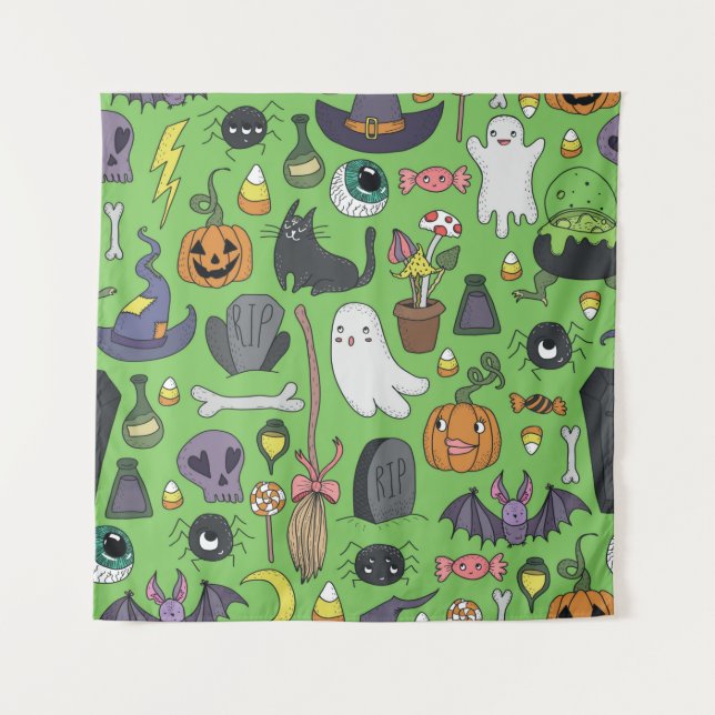 Cute hand drawn seamless patterns with cute hand d tapestry (Front)