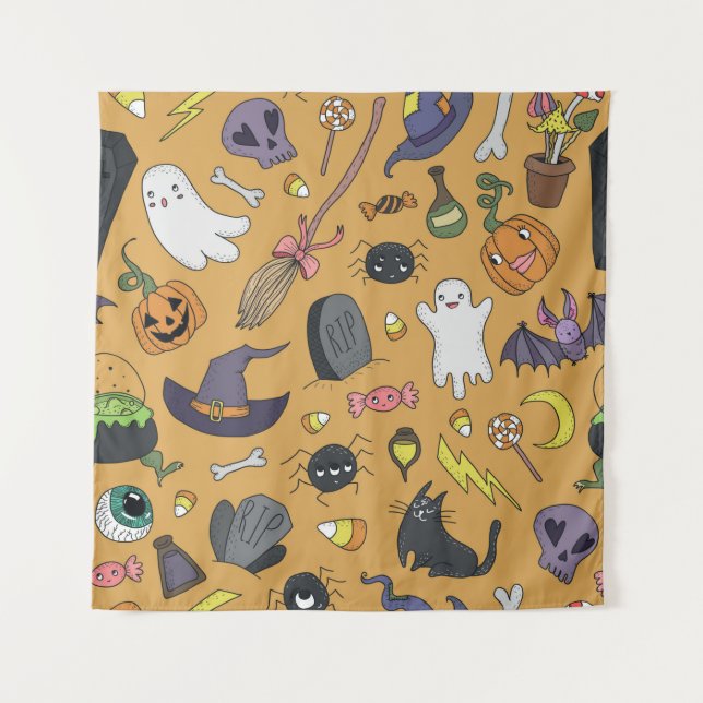 Cute hand drawn seamless patterns with cute hand d tapestry (Front)