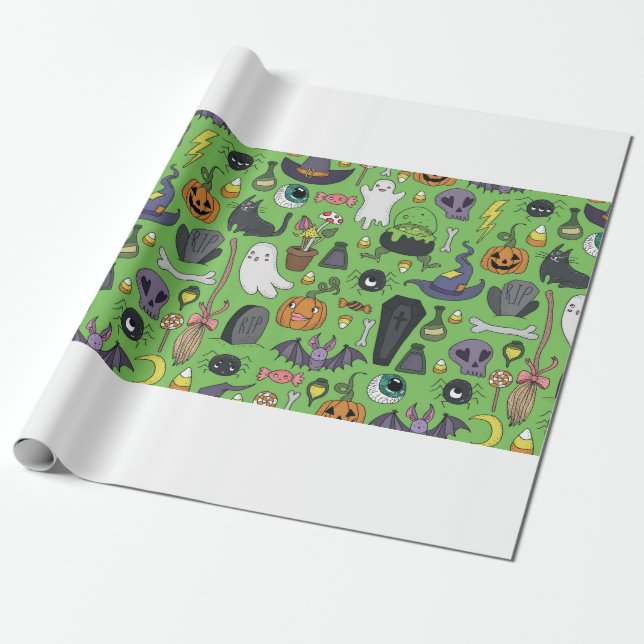 Cute hand drawn seamless patterns with cute hand d wrapping paper (Unrolled)