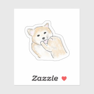 Cute Hand-Drawn Shiba Inu Dog Licking Paw