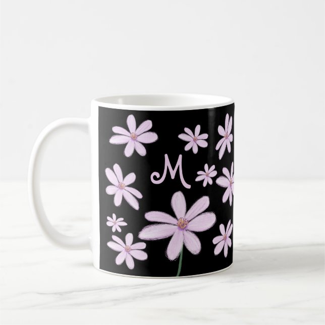 Cute Hand Drawn Sketchy Pastel Flower Coffee Mug (Left)