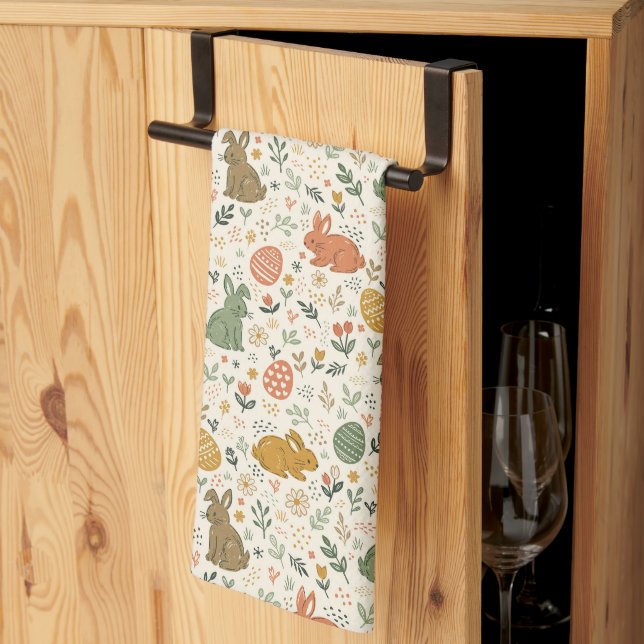 Cute Hand Drawn Spring Bunnies Kitchen Towel (Thirds Fold)