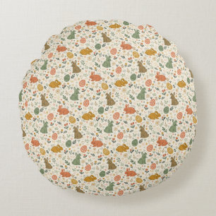 Cute Hand Drawn Spring Bunnies Round Pillow