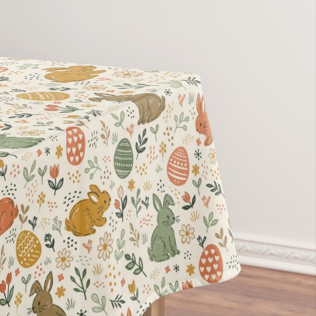 Cute Hand Drawn Spring Bunnies Tablecloth (In Situ)