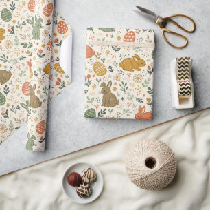 Cute Hand Drawn Spring Bunnies Wrapping Paper Roll