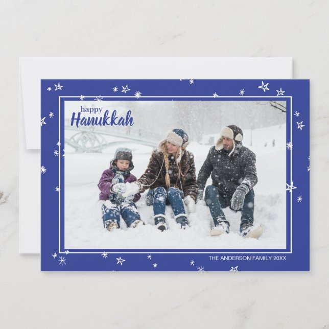 Cute Hand Drawn Stars Happy Hanukkah Family Holida Holiday Card (Front)