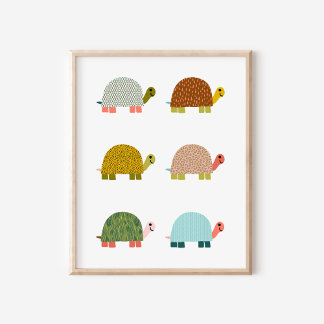 Cute Hand-Drawn Turtles Nursery Art Poster