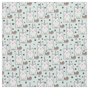 Cute Hand Drawn Unicorn Cat Pattern Fabric